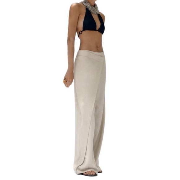 Zara Pareo Wide Leg Asymmetrical Pants Pant M Linen Blend - Picture 6 of 15
